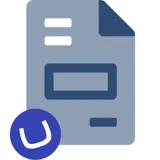 Blauw formulierpictogram met het Umbraco-logo onderaan, dat de Umbraco-formulieren voorstelt