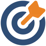 Blauw en oranje pictogram met een doel en een pijl die zoekmachine adverteren afbeelden