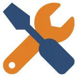 Een oranje en blauw pictogram, een moersleutel en schroevendraaier, dat aangepaste webtoepassing voorstelt